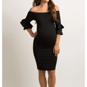 Pink blush maternity off the shoulder dress